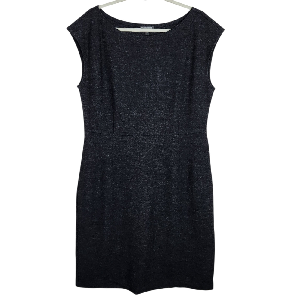 Eileen Fisher Charcoal Grey 100% Wool Cap Sleeve Dress Office Womens Size L